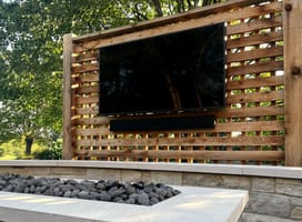 outdoor TV by fire table